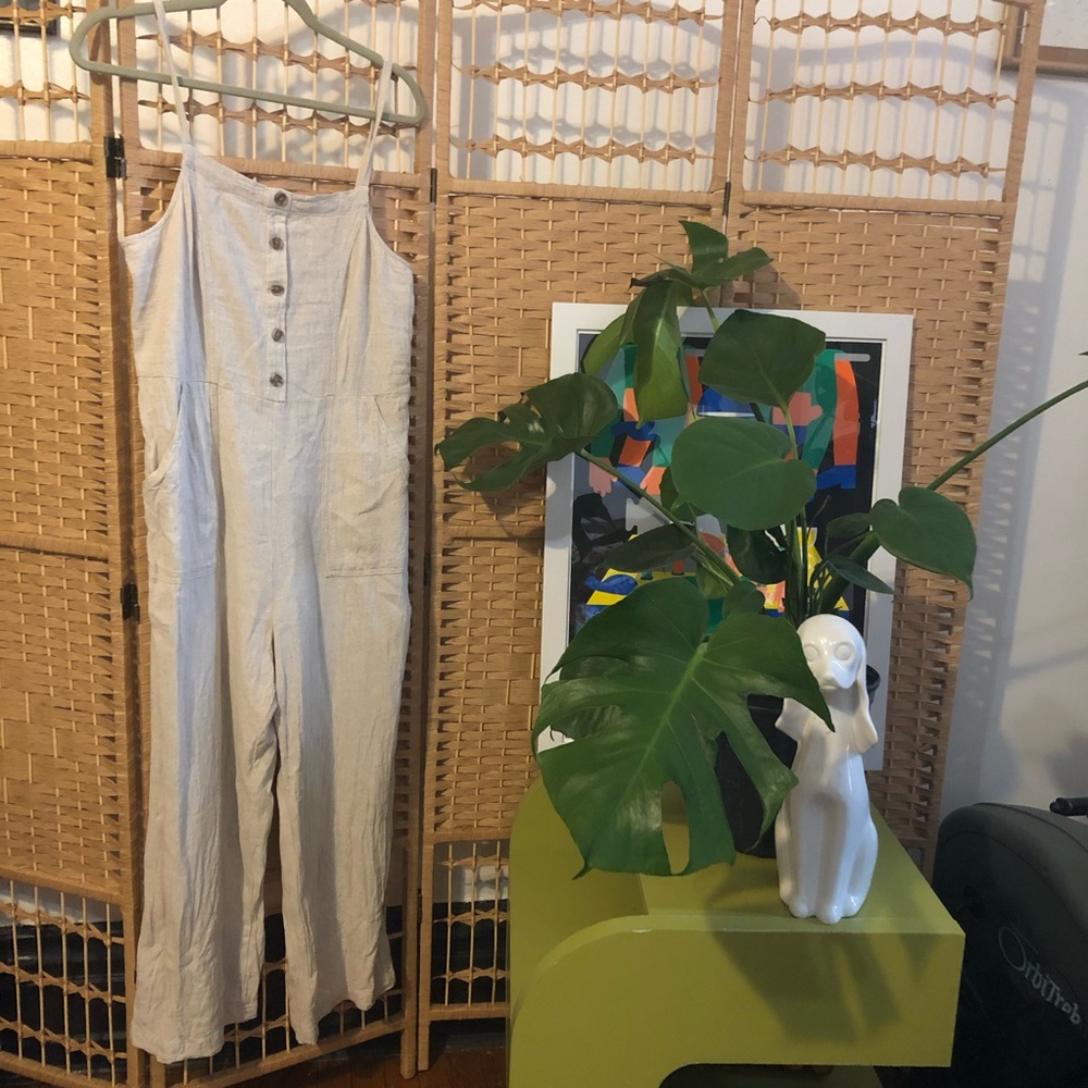 Old Navy Linen Blend Jumpsuit Beige Tan Medium